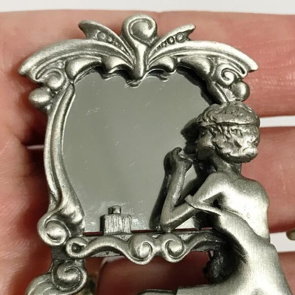 Vintage AJC Signed Mirror Sitting Lady Woman Figural Brooch Pin 3 Lot Set - Picture 6 of 16